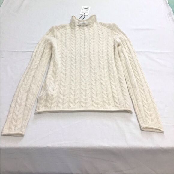 Theory White Ivory Cashmere Cable Mock Neck Sweater New With Tag Size P (S) - Picture 3 of 7